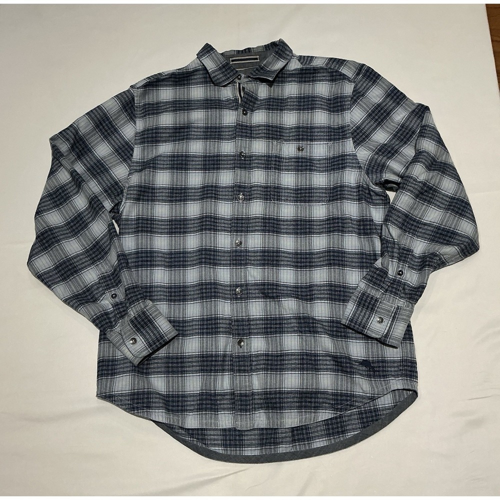 Tommy Bahama Canyon Beach Flannel Shirt Mens Large Blue Plaid Metal Buttons